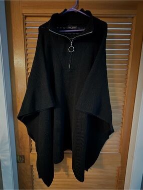 Lane Bryant Black Half-Zip Poncho Sweater with Ring Pull